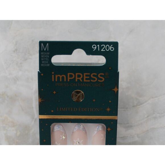 imPRESS Holiday Press-On Nails Greatest Gift Gray Medium Length Almond Shape New - Picture 6 of 7